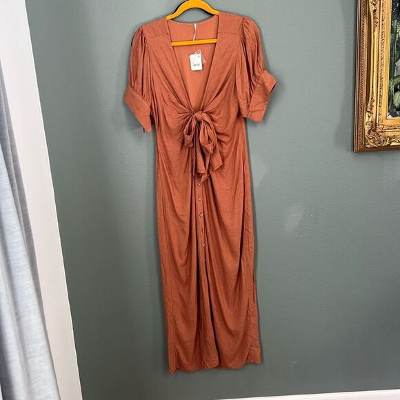 NEW Free People Vintage Summer Midi Dress Sz M Rust - Picture 2 of 13